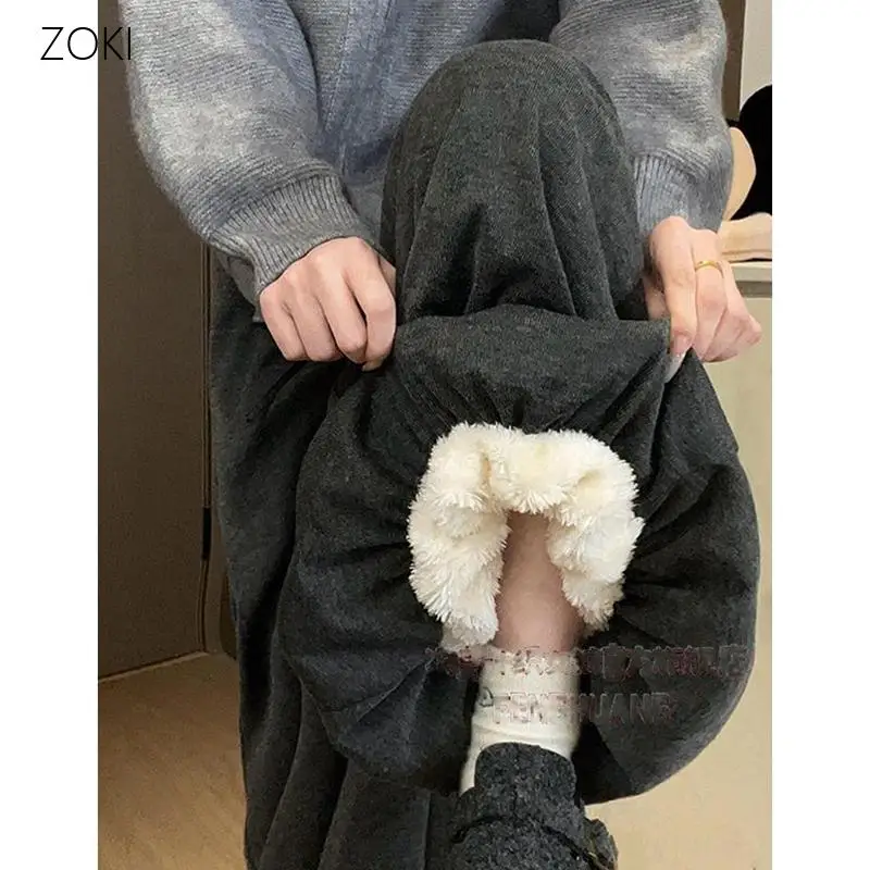 Women Thick Sherpa Pants Fleece Lined Warm Bloom Balloon Pants High Waist Wide Leg Trousers Slouchy Cozy Cute Style Chic Pants
