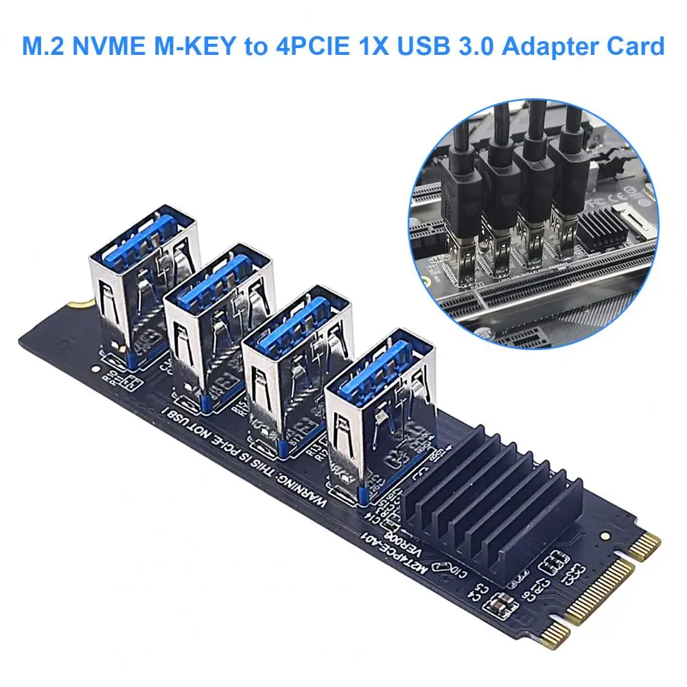 

Riser Card Professional High-speed USB 3.0 M.2 NVME KEY-M to 4 Ports PCI-E 1X Graphics Expansion Card for Miner