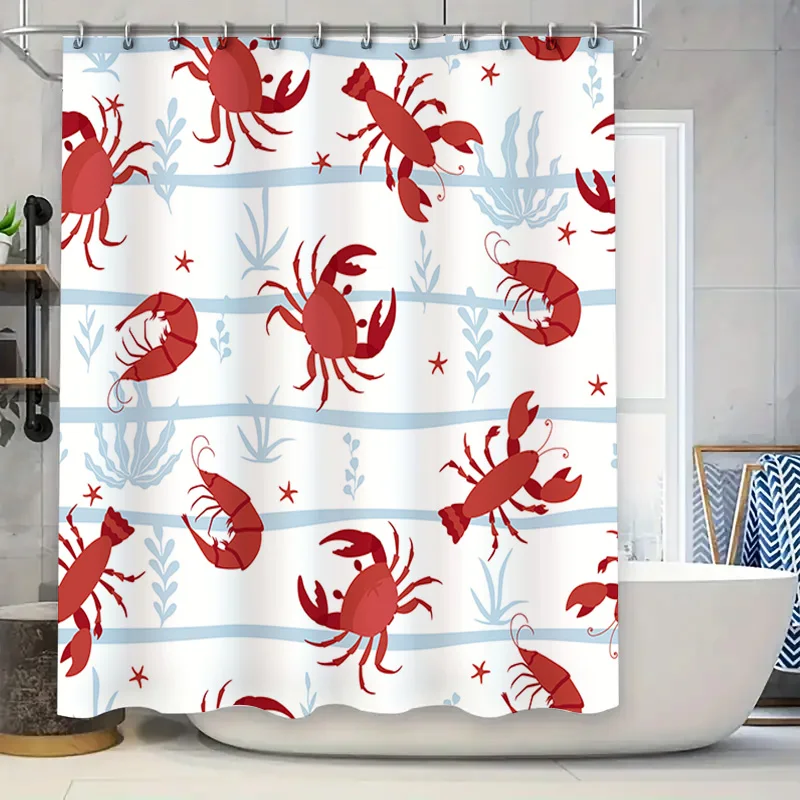 

Занавеска для душа с красным лобстером, декор для ванной комнаты, водонепроницаемая полиэфирная ткань, блестящая современная крышка для душевой двери для ванны, маленький размер 175x180 см (