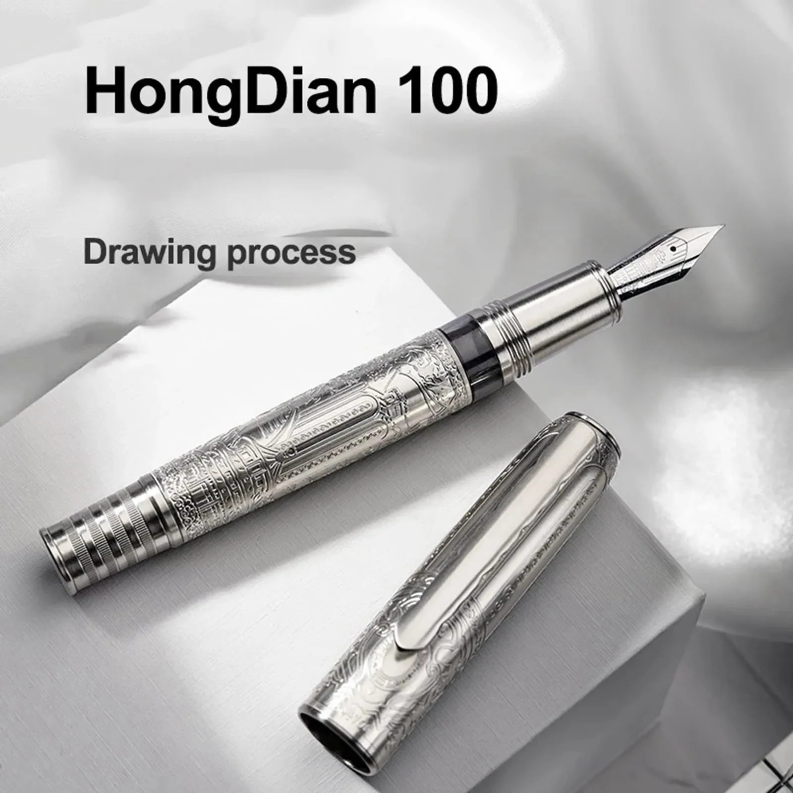 

Hongdian 100 EF/F Nib Piston Fountain Pen Beautiful Metal Engraving Large Writing Gift Pen Business Office Writing Textured Pen