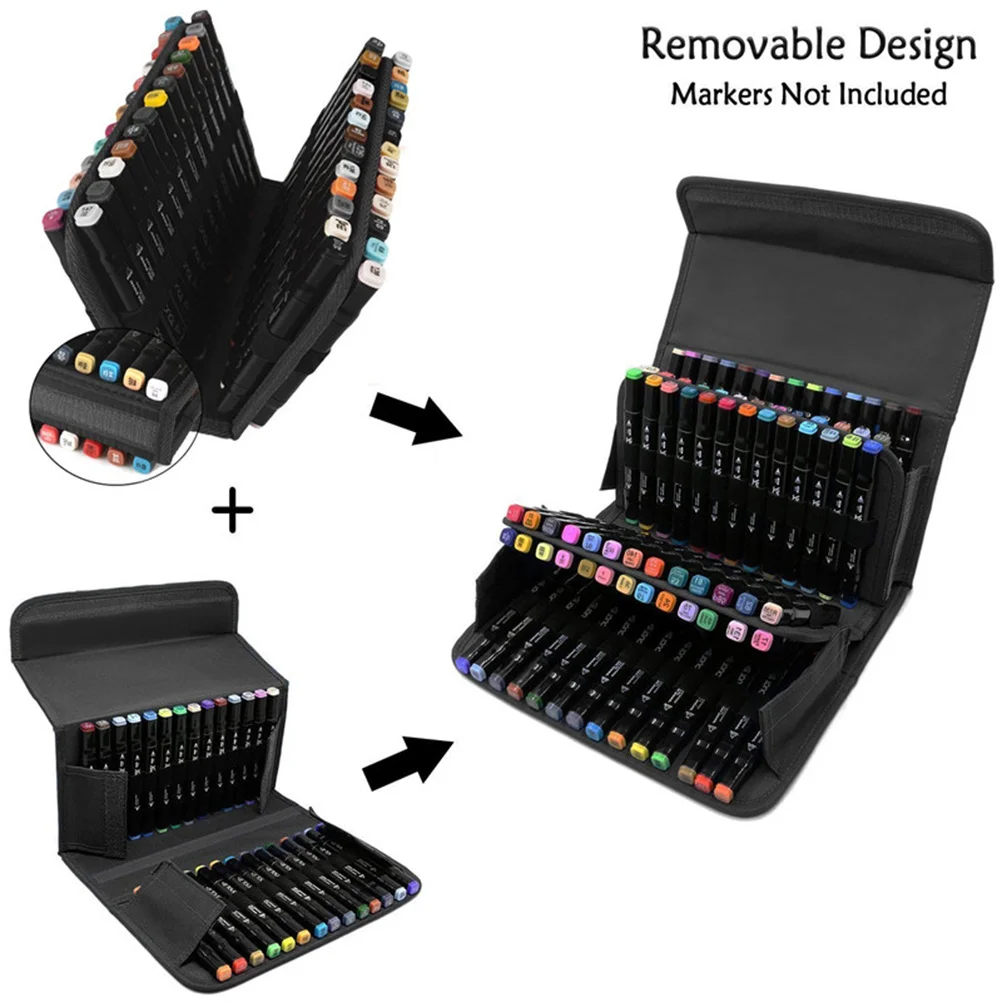 حقيبة تخزين ماركر سوداء 80 فتحة حافظة محمولة لمستلزمات أقلام التحديد الفنية وحزام كتف قابل للتعديل #1