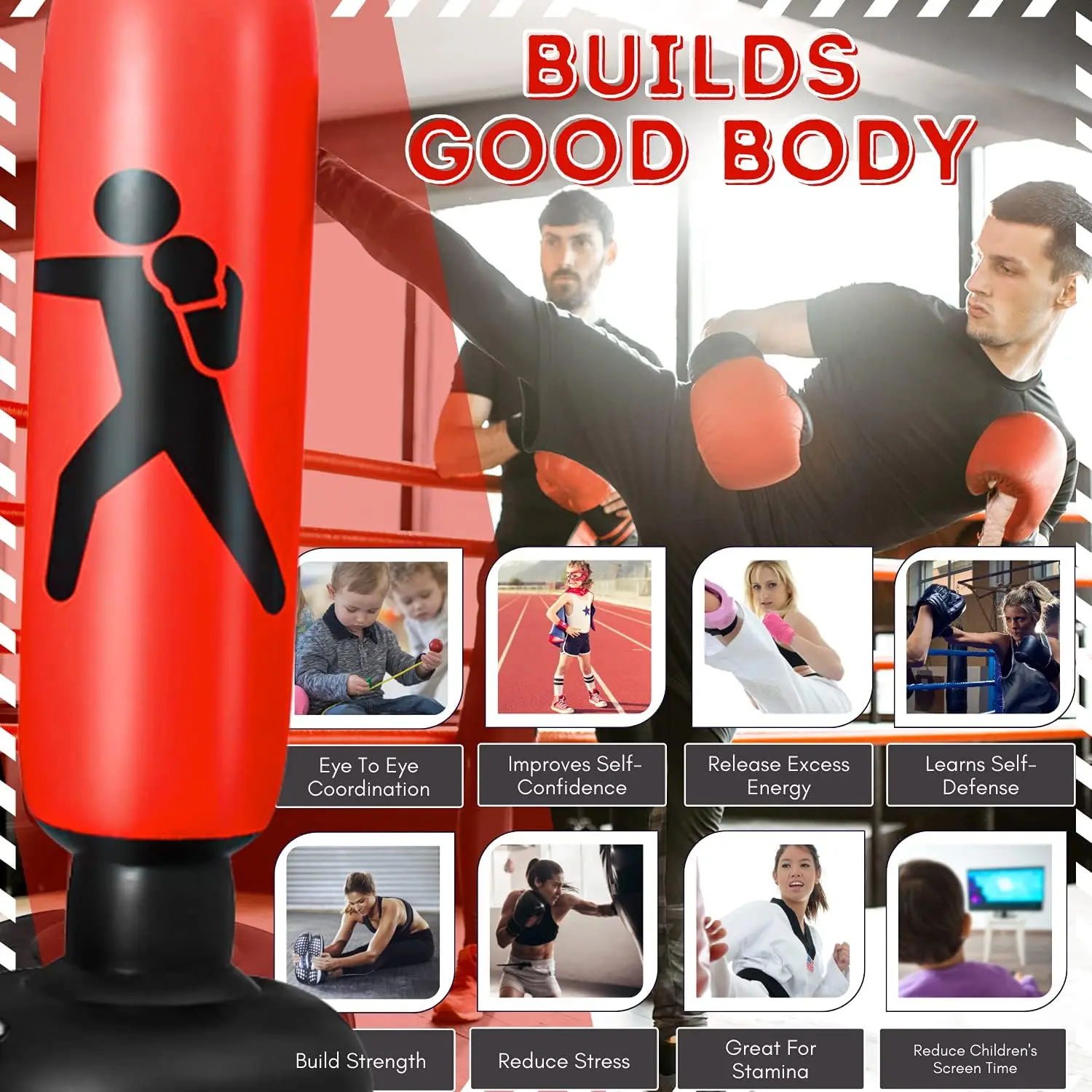 COMCO Boxing Column,Inflatable Punching Bag for Adult&kids,Durable PVC Material,Healthy&Fun Exercise,Improve Self Confidencef