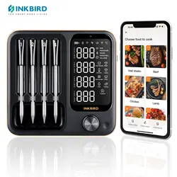 INKBIRD Termometro per Carne Domestico Temperatura Pre-allarme e Temporizzazione Termometro per Cottura Alimenti Bluetooth Senza Fili con 4 Sonde