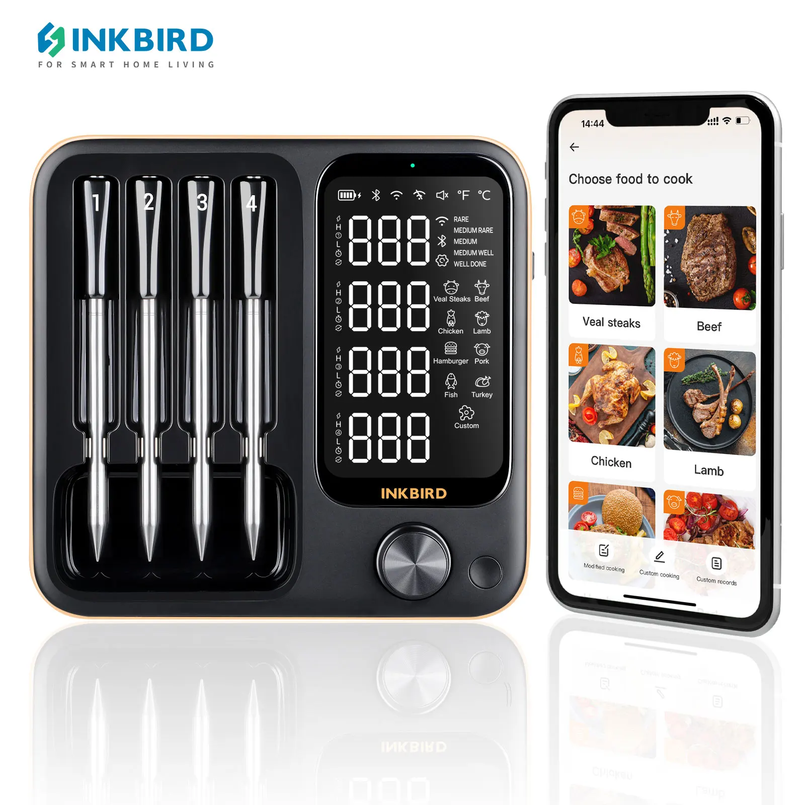 inkbird termometro de carne domestico com sondas temperatura pre alarme temporizacao sem fio bluetooth cozinha de alimentos 01