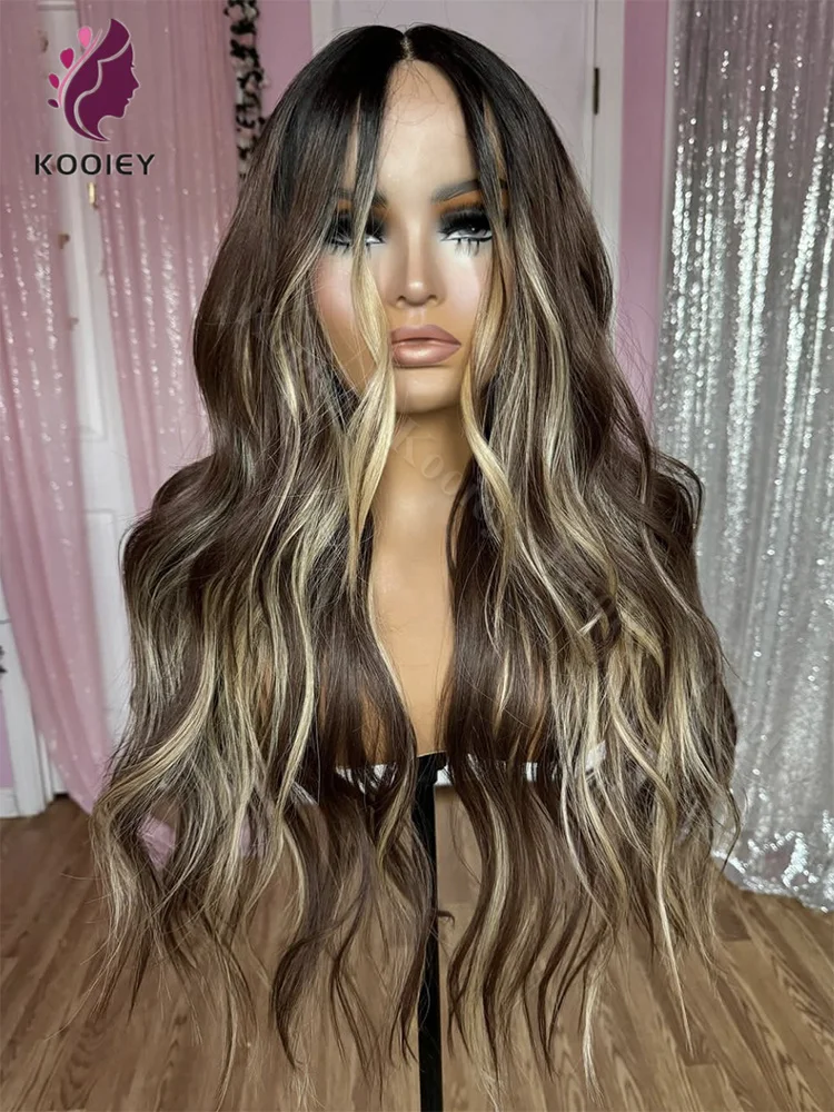 13x6 Wig Frontal renda sorot tubuh pirang coklat gelombang Brazilian HD transparan sutra atas Wig penutup renda untuk wanita Pre Pluck