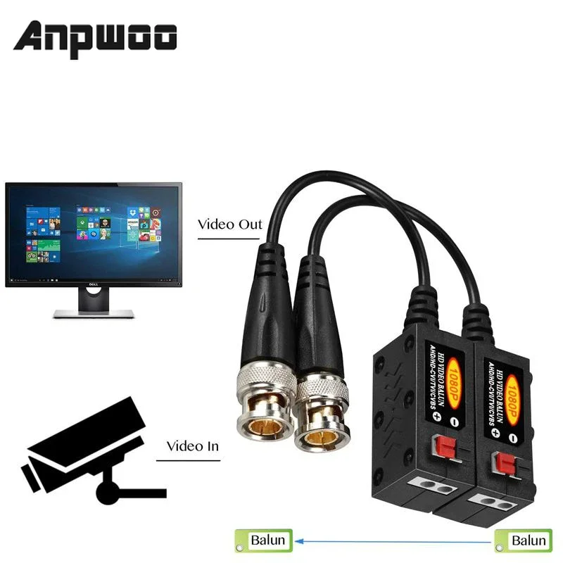 

ANPWOO 1080P AHD/HD-CVI/TVI/CVBS Passive HD Video Balun Transmitter 4 Pairs (UTP Up to 350M-600M)