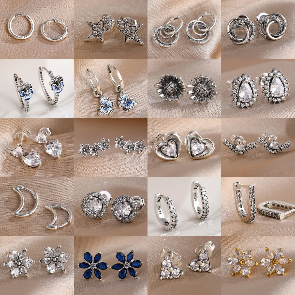 2026 Fashion 925 Silver Daisy Snowflake Heart shaped Moon Eternal Earrings,Suitable for European Women's Exquisite Jewelry Gifts