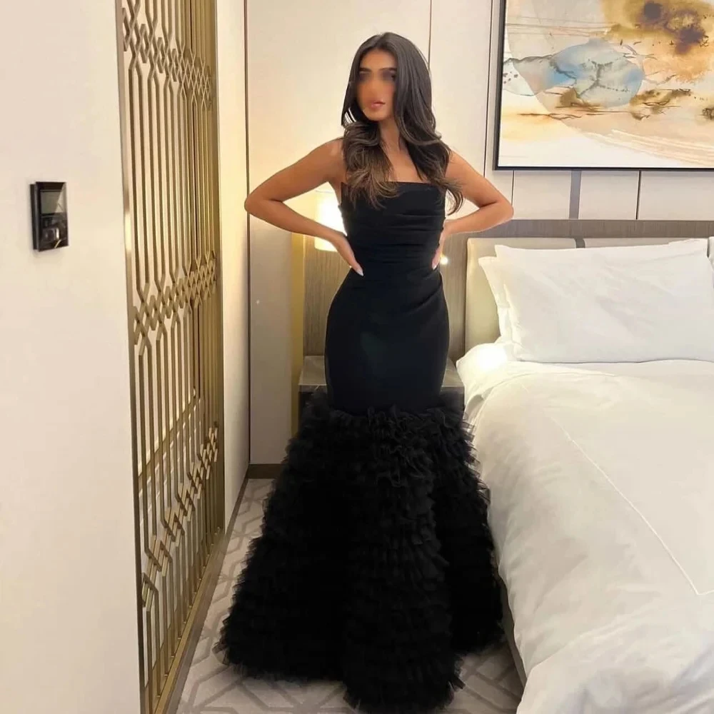 

Черное длинное платье без бретелек на заказ Вечерние платья для выпускного вечера Pastrol унисекс Джерси Ретро Дубай Саудовская Аравия по индивидуальному заказу