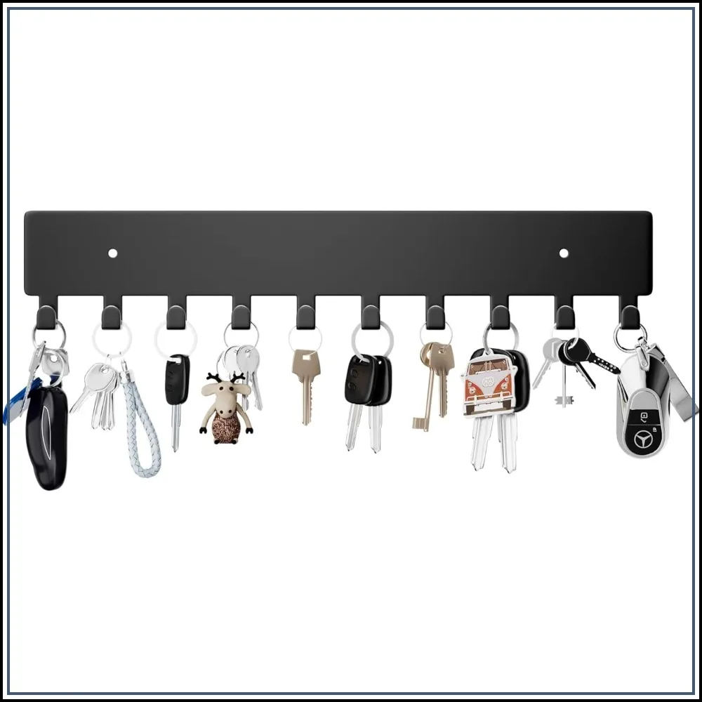 Wall Mounted Key Holder with 10 Hooks Black