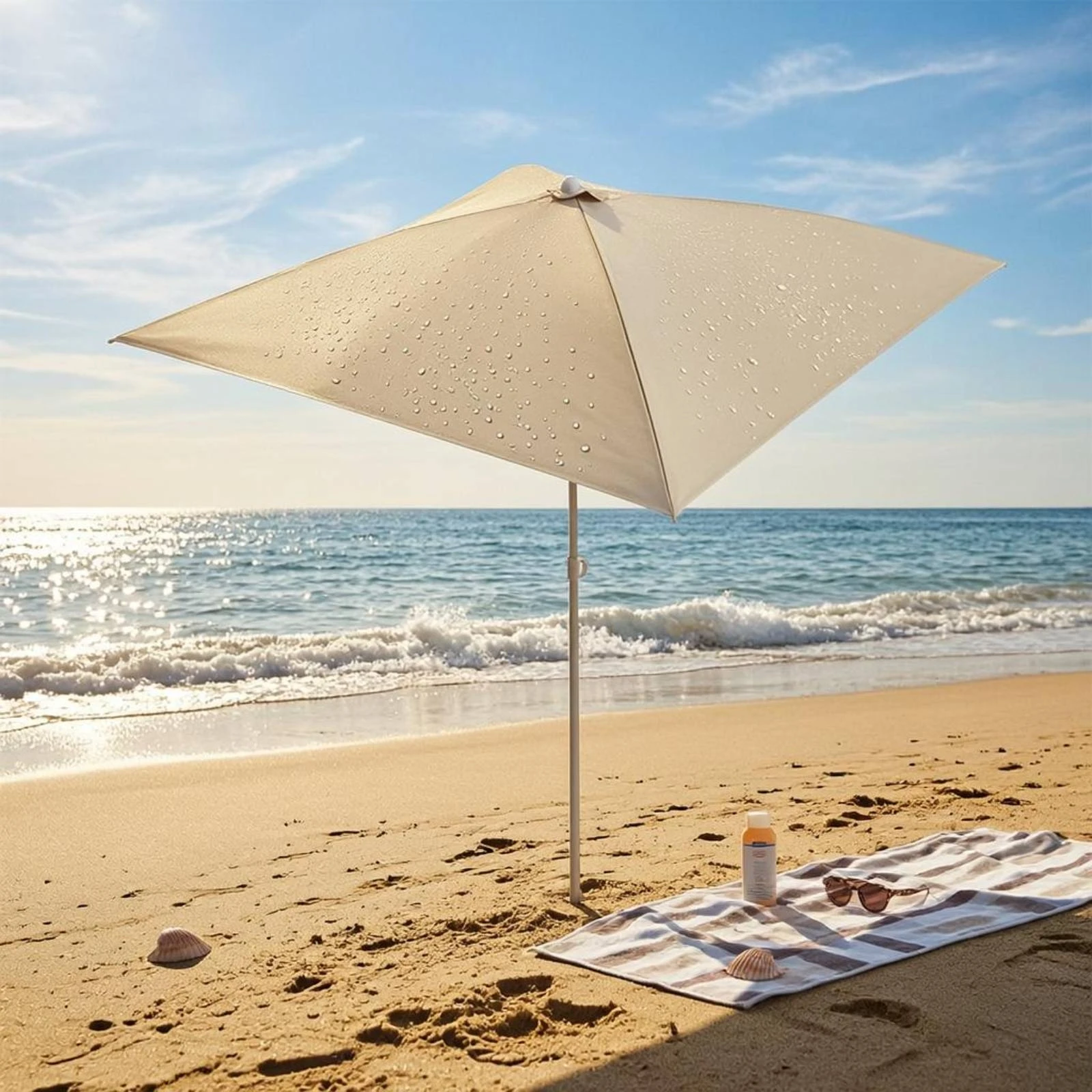 Portable Outdoor Umbrella Light Beige Square Patio Umbrella Garden Sunshade Pointed Top Shade Shelter Water Repellent