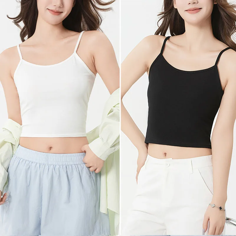 1/2PCS Women Sexy Solid Color Camisole Tube Seamless Sports Tank Top Wireless Underwear Base Tee Tops Female Vest Slimming Tanks