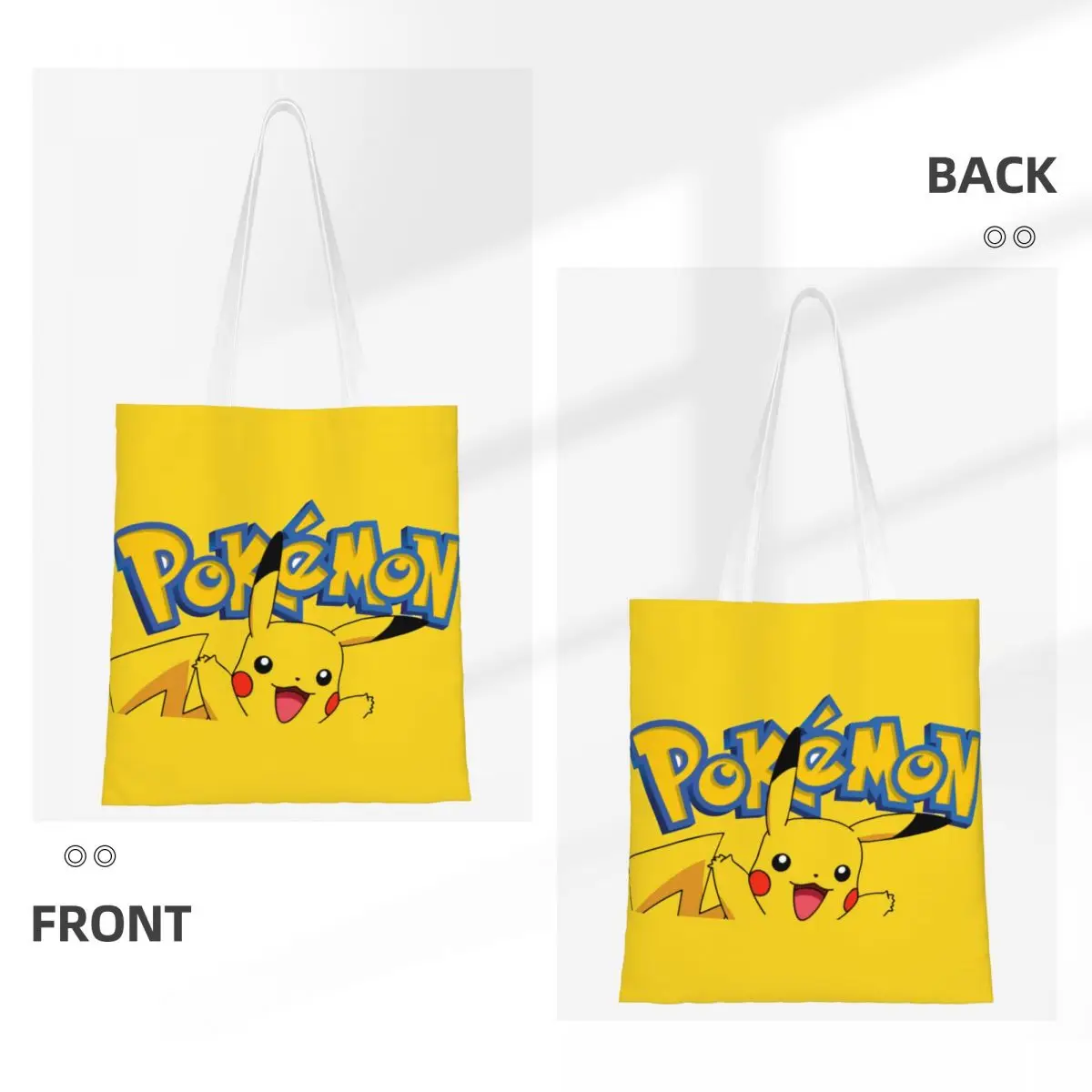 Custom Cartoon Animation Pokemon Pikachu Grocery Shopping Bag Custom Printed Canvas Shopper Shoulder Tote Bags Durable Handbag