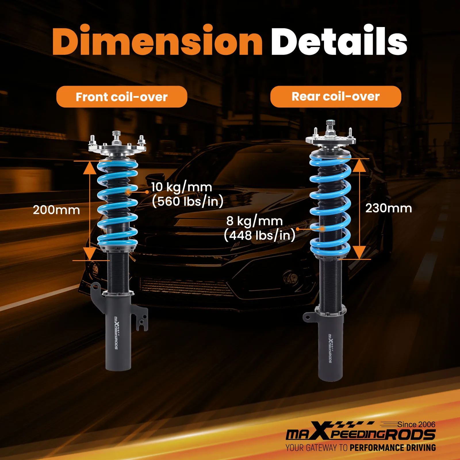 MaXpeedingrods Kit de amortiguadores Coilovers de 24 niveles para Toyota Venza Highlander FWD 2009-2015