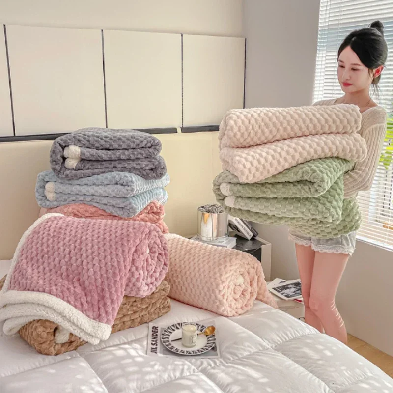 Winter Thick Solid Color Blanket Double Layered Thickened Lamb Wool Quilt Office Nap Travel Multi Purpose Blanket Anti Static