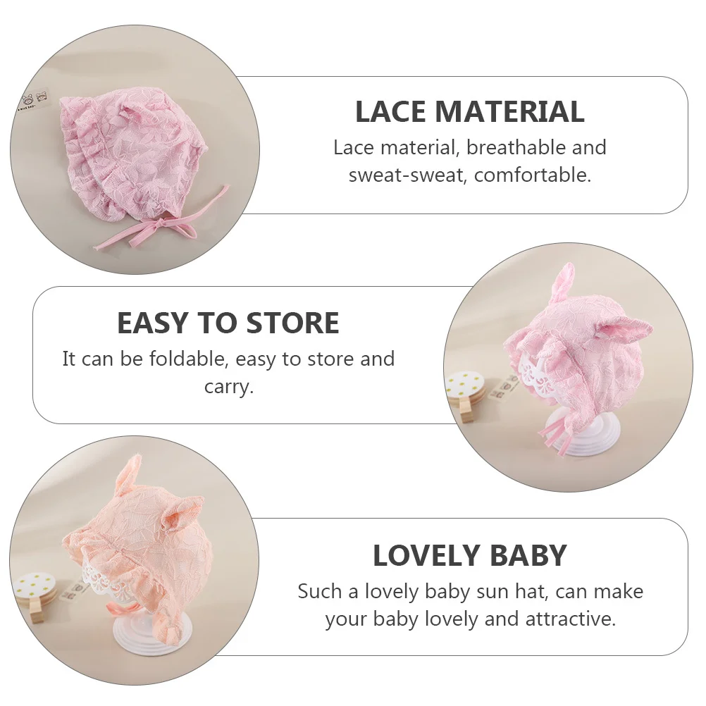 

2pcs Protection Cap Newborn Lace Bonnet Hat for Girls Breathable Foldable Summer Autumn Photos Hats