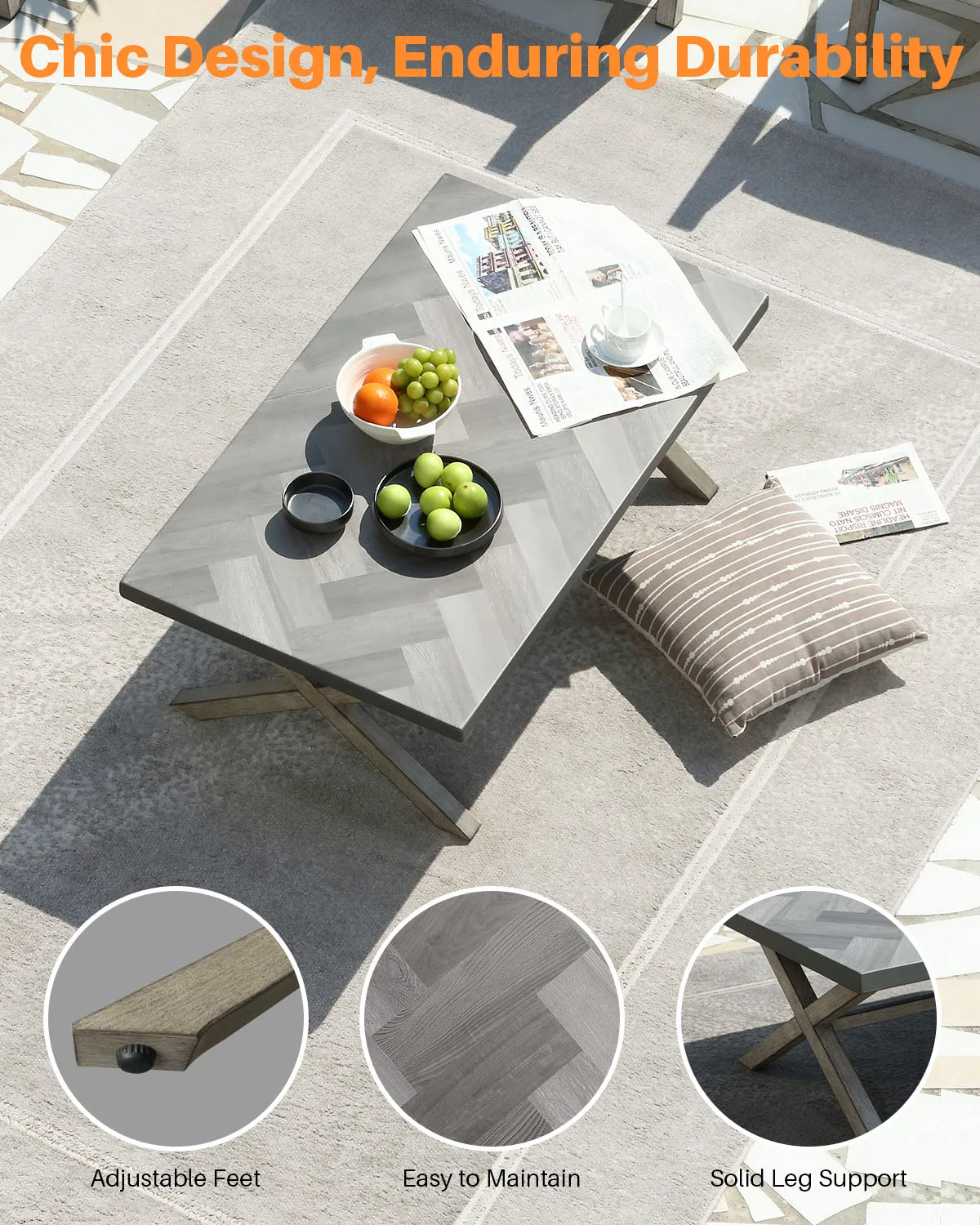 طاولة قهوة على شكل X باللون الرمادي العميق مصنوعة يدويًا من الألومنيوم المصقول يدويًا من الراتنج المتين قطعة مركزية أنيقة للاستخدام الداخلي/الخارجي للوجبات الخفيفة الوزن #3