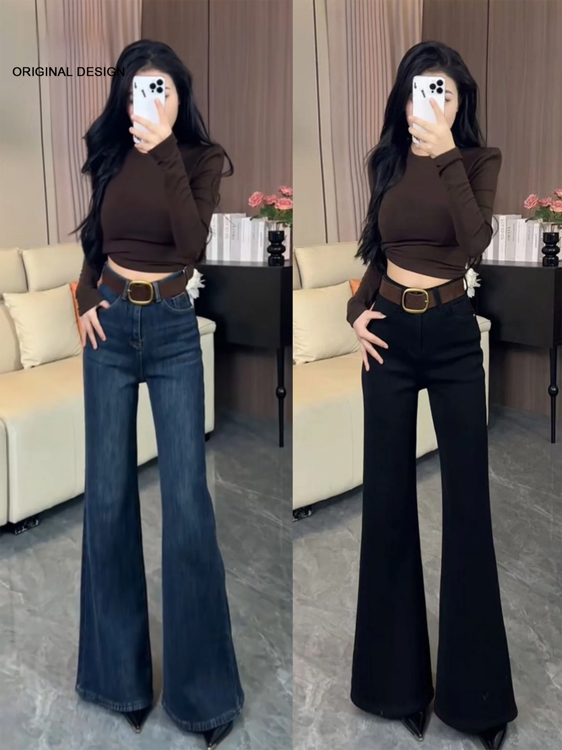 

Джинсы-клеш с высокой талией в американском стиле, женские, летние, новая модель, свободный крой, повседневные джинсы