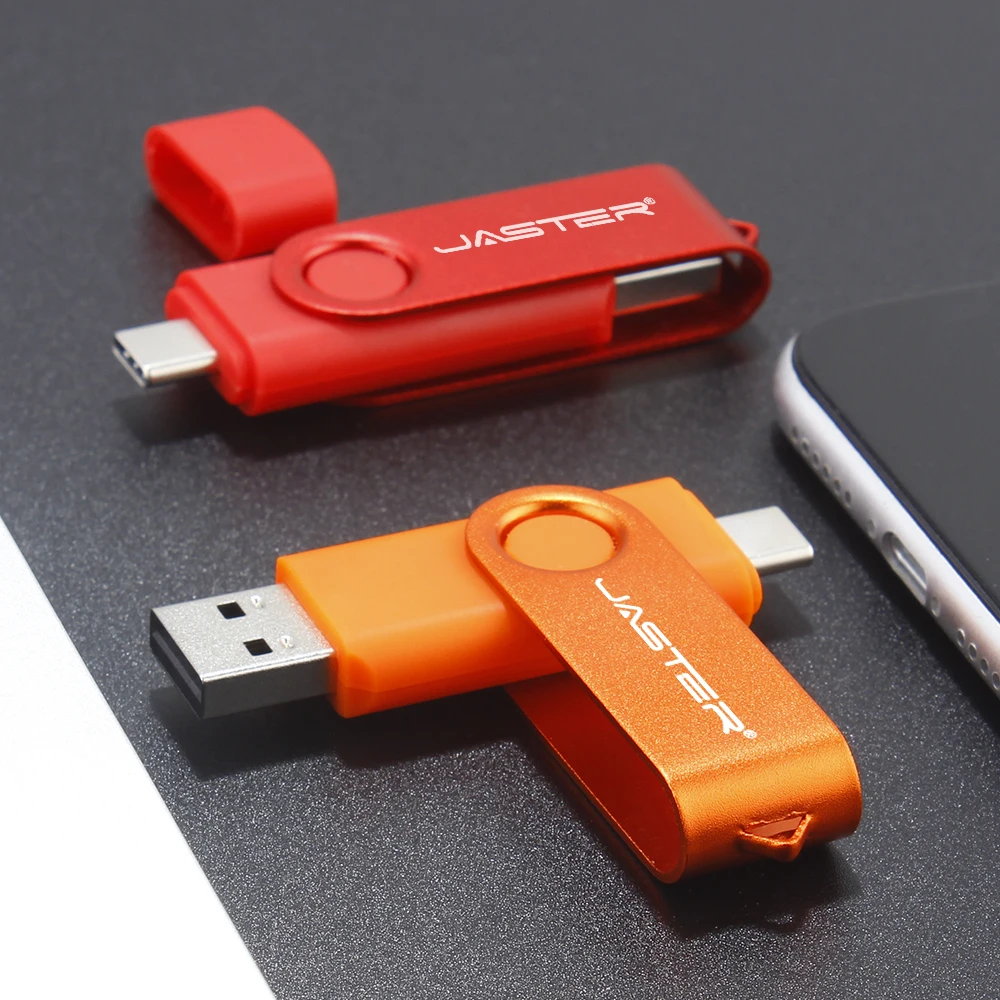 JASTER TYPE-C OTG USB 2.0 Flash Drive 64GB Orange Rotatable Memory Stick Pen Drive 32GB 16GB Black Pendrive for Mobile Phone 8GB