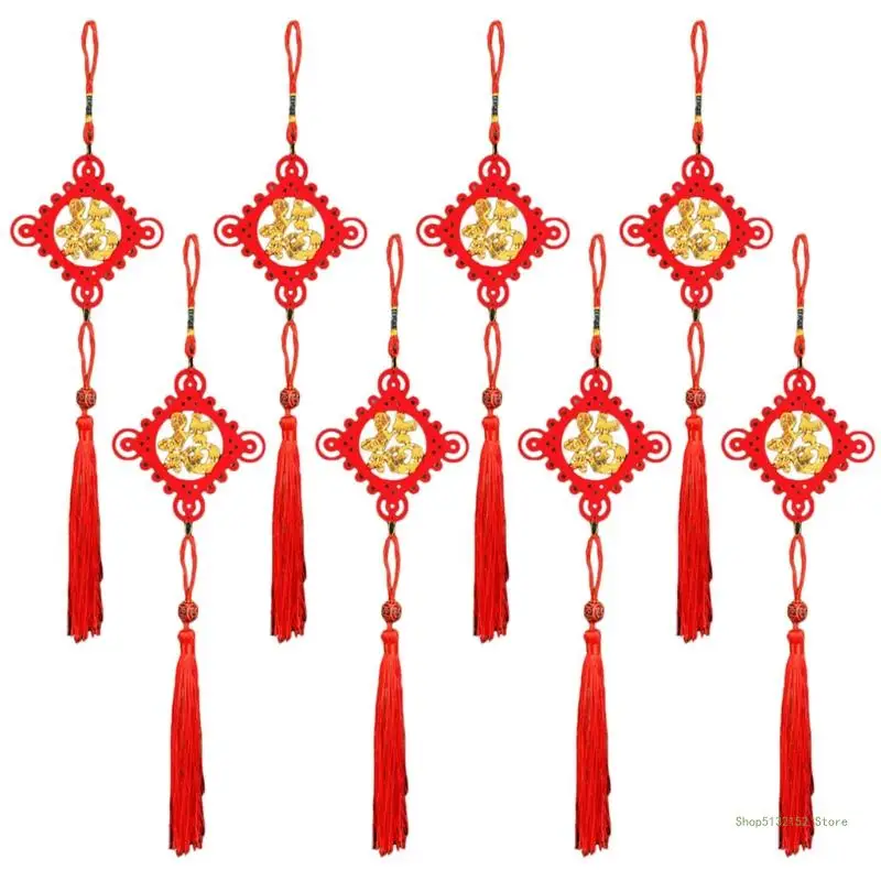 QX2E Chinese Mini Red Lantern Pendant Small Ornament Set of 8 Flocking Crafts