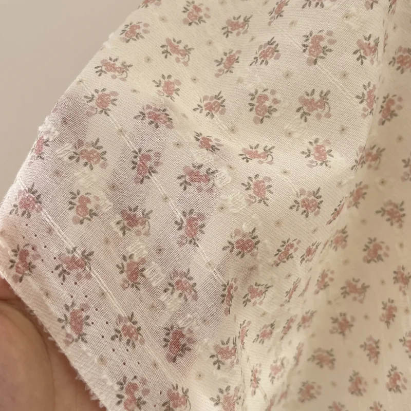 Cotton White Floral Pattern Fabric for DIY Quilting Home Decor Cushion Covers Making