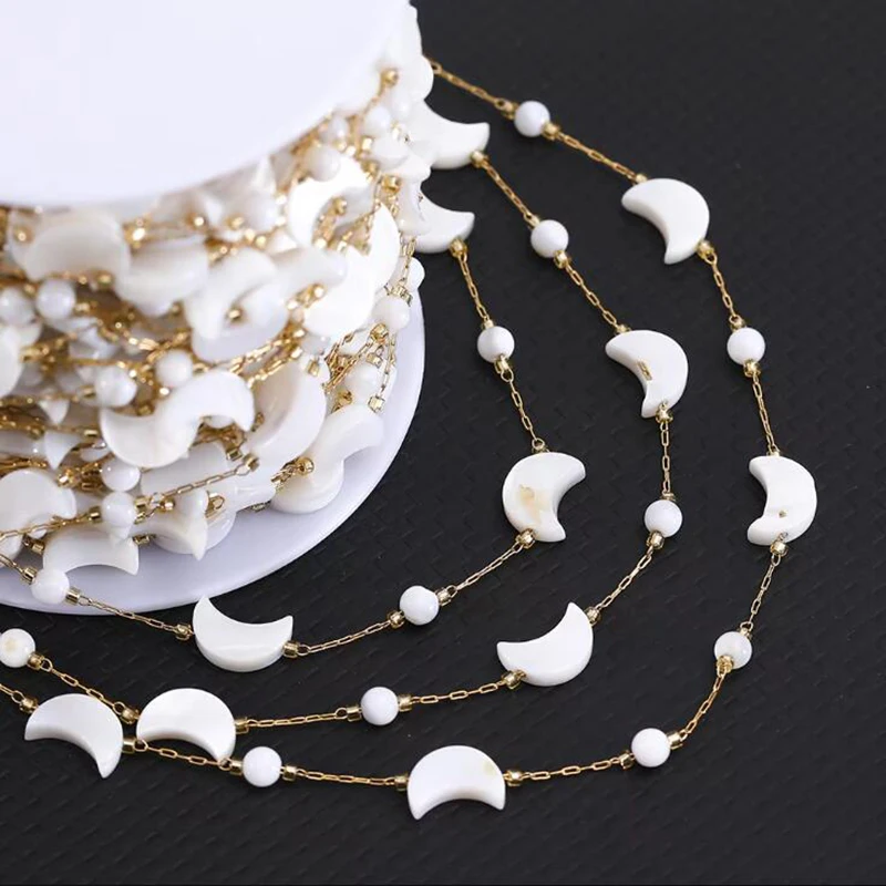 1 Meter Natural Shell Bead Chain for Jewelry Making Stainless Steel Chains With Four Leaf Clover Chain for DIY Jewelry Craft