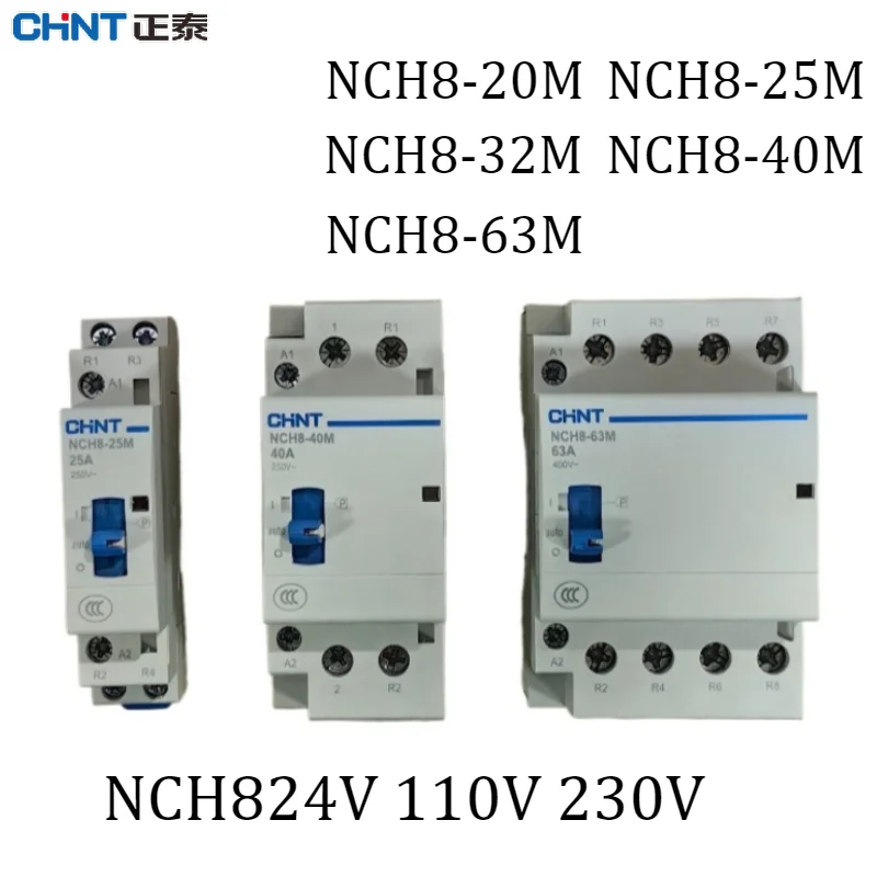 CHINT NCH8-M Modular Contactor With Manual Operation 16A-63A NCH8-20M~63M AC24V 110V 230V DIN Rail AC Contactor