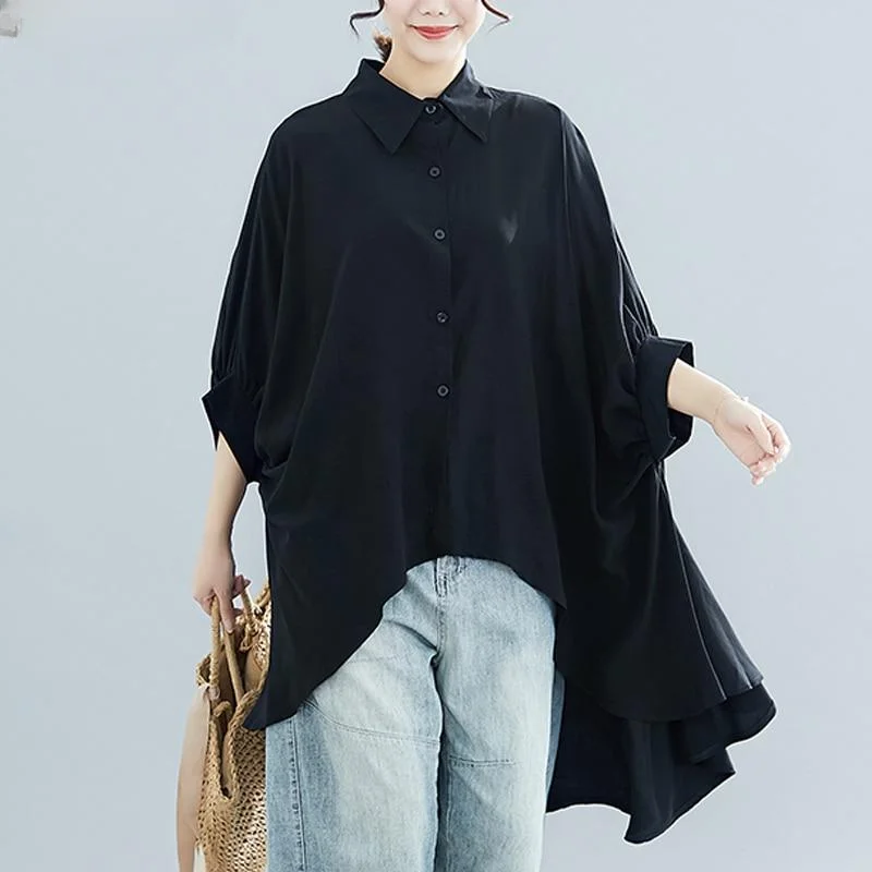 Dimanaf Plus Size Women Blouse Shirts Big Size Summer Lady Tops Tunic Solid Loose Casual Batwing Female Clothes 2024 New