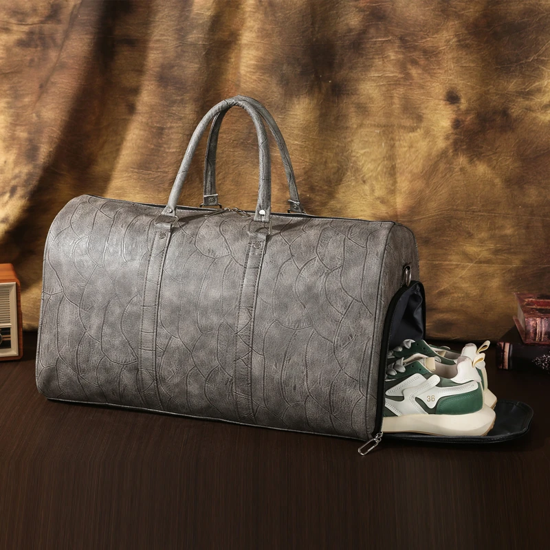 Soft Leather Travel Bag Large Capacity Fashion Weekend Bag Handle Bag Lightweight Sports Gym Bag With Separate Shoe Compartment