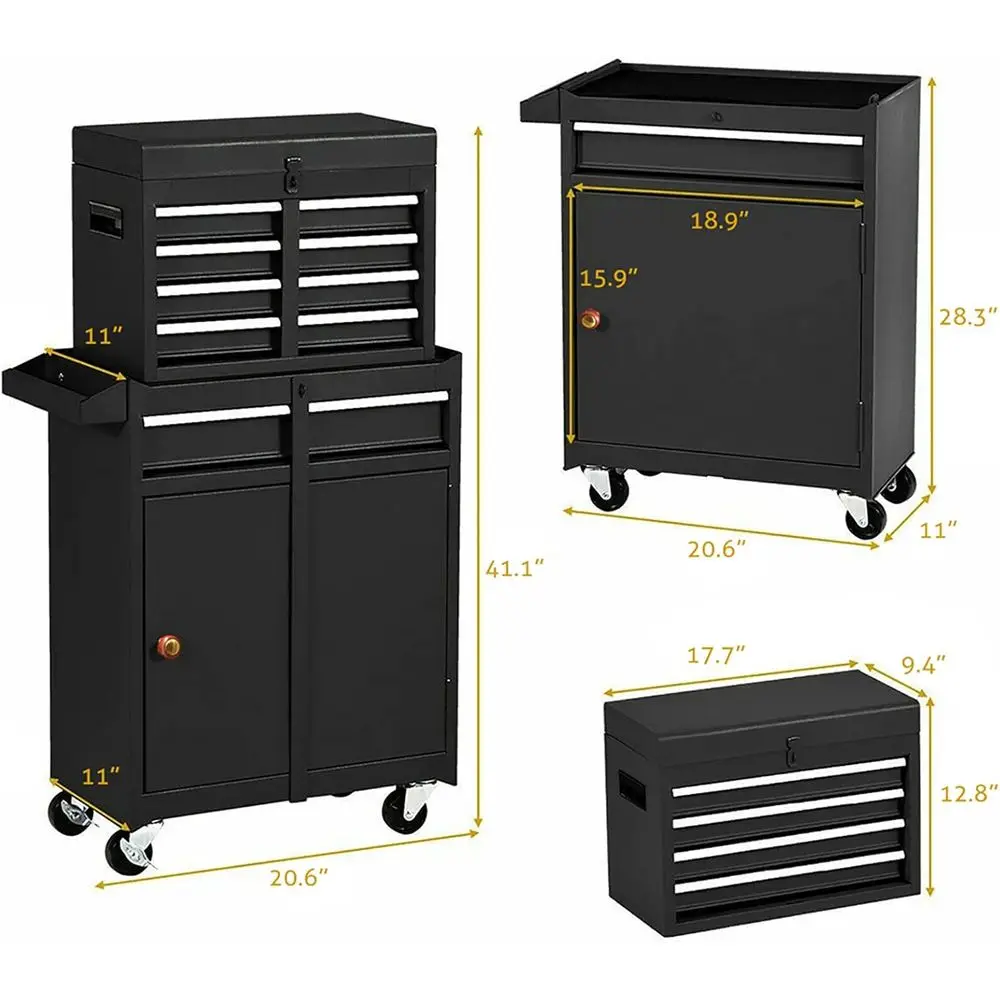 5 Drawer Rolling Tool Chest with Detachable Workbench, Lockable, for Garage, Workshop, Auto Repair - Black