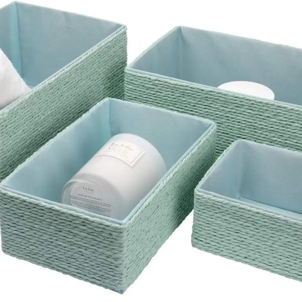 

4-Piece Stackable Woven Basket Set - Light Green Storage Bins for Home Organization