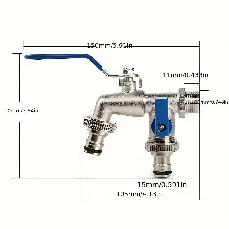 Dual Valve Outdoor Tap 1/2 Thread Lever Handle Two Outlet Water Tap Home Garden Washing Machine Dual Port Water Faucet