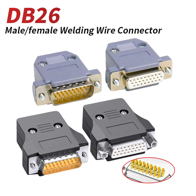 Industrial Grade DB26 Male Female Heads Plug Pure Copper 3 Rows of 26 Pin Welding Connector Solid Pins Parallel Ports Plugs