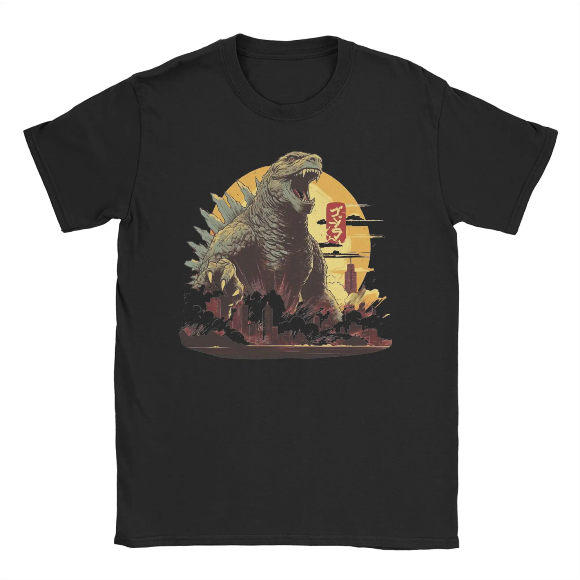 godzilla T Shirts Men Women's Pure Cotton Novelty T-Shirts Crew Neck City Destruction Tees Short Sleeve Clothes Unique
