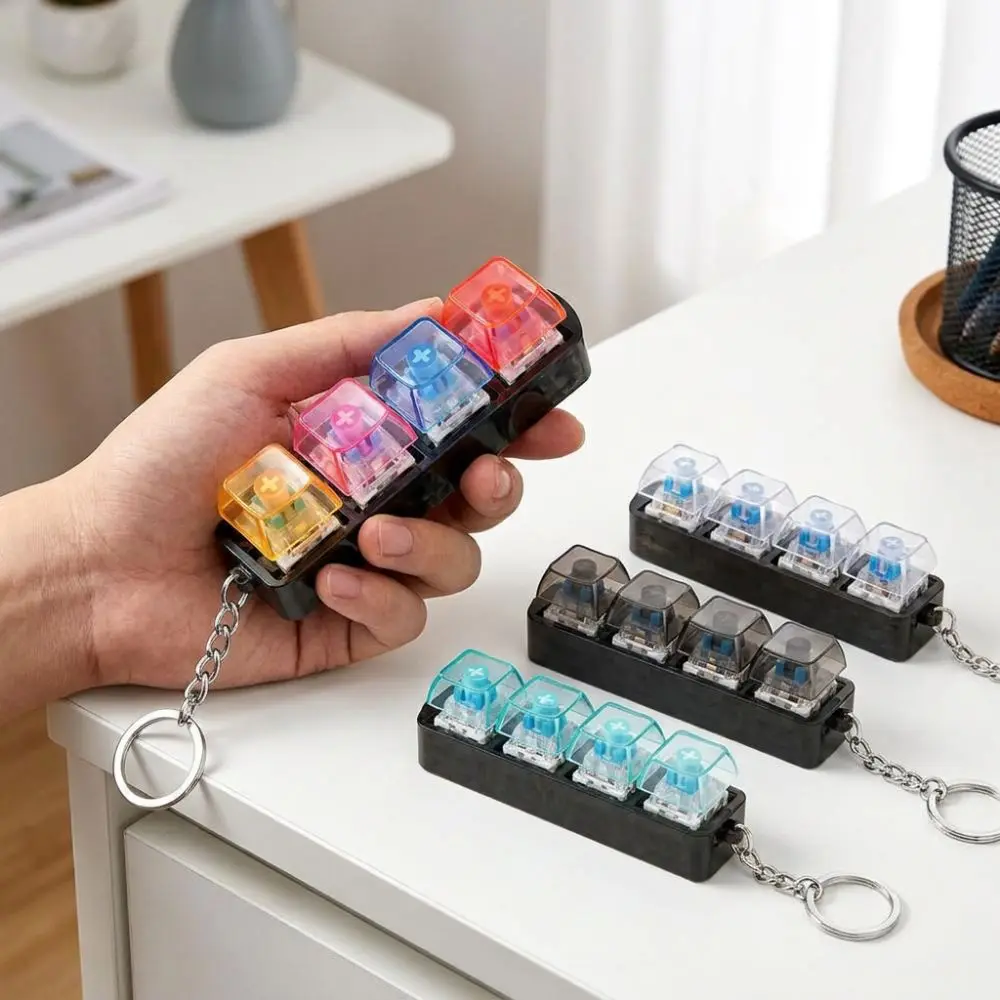 4 Keys LED Keyboard Keychain Transparent Crisp Clicky Press Feeling Mechanical Switch Keyboard Wear-resistant with LED Light