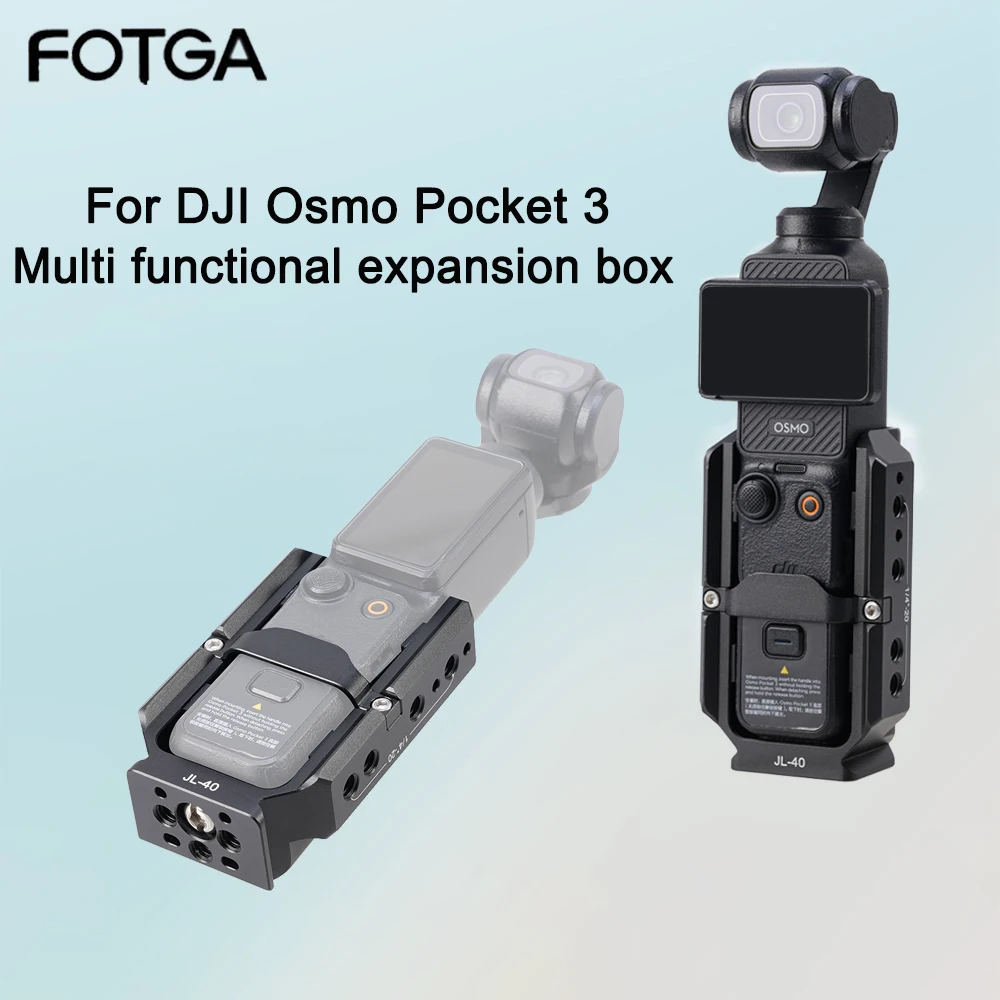 Klatka FOTGA do Pocket 3/4, adapter rozszerzający, akcesoria do DJI Osmo Pocket 3/4, aluminiowa klatka ochronna, metalowy adapter z uchwytem.