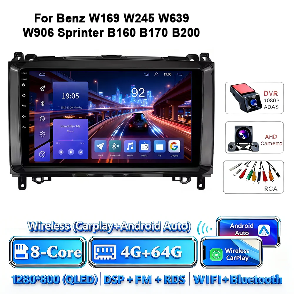 Android 17 autoradio 4G WIFI Carplay voor Mercedes-Benz W169 W245 W639 2005-2012 B160 B200 TPMS DAB OBD 2 DVD GPS touchscreen
