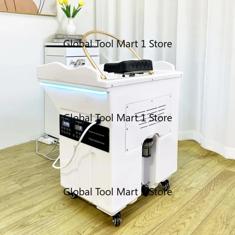 Heatable Water Circulation Mobile Shampoo Basin Head SPA Fumigation Hair Wash Basin with Storage for SPA Shop