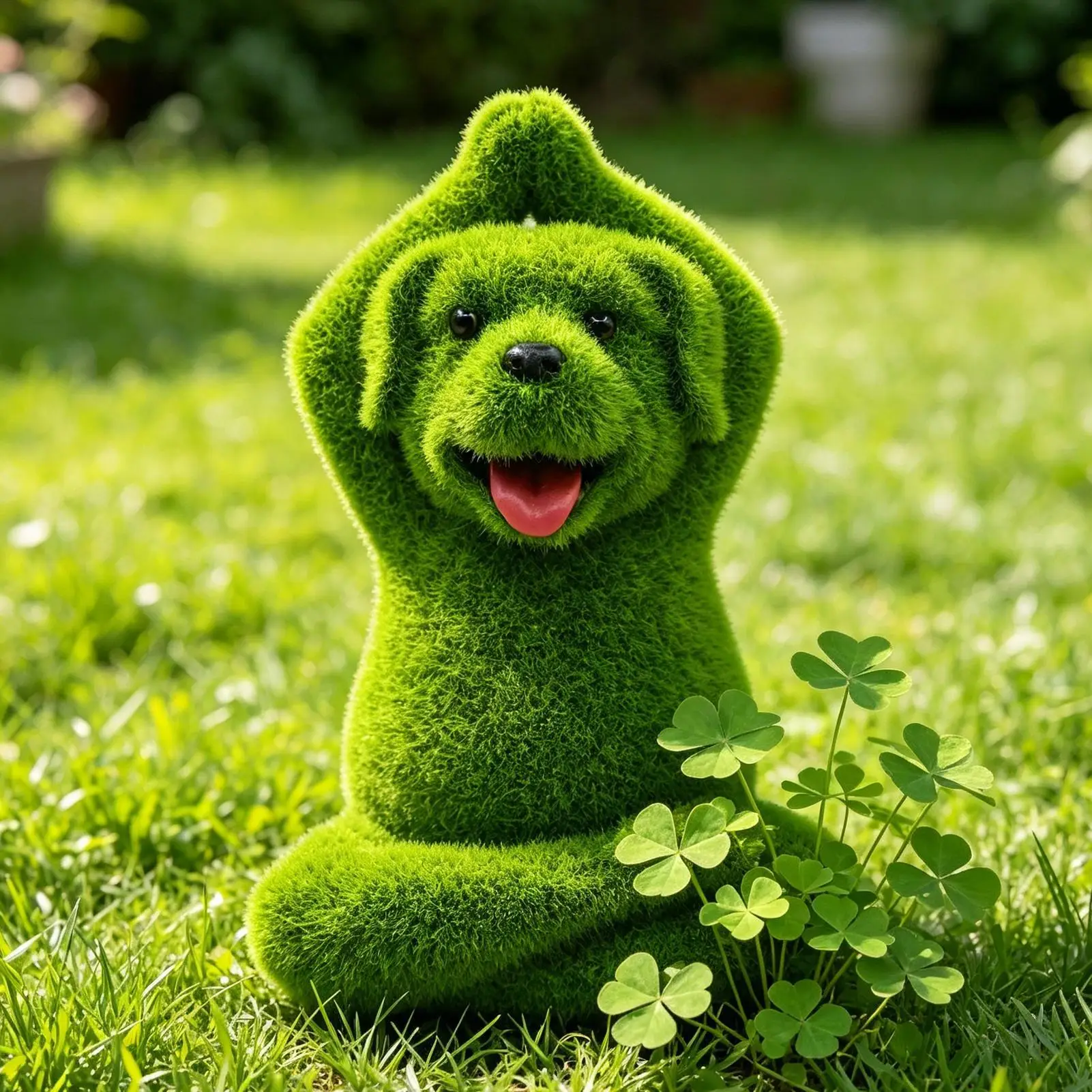 Dog Statues Outdoor Green Flocked Resin Weather Resistant Decorative Yoga Animal Statue For Indoor Outdoor Home Desk Patio Lawn