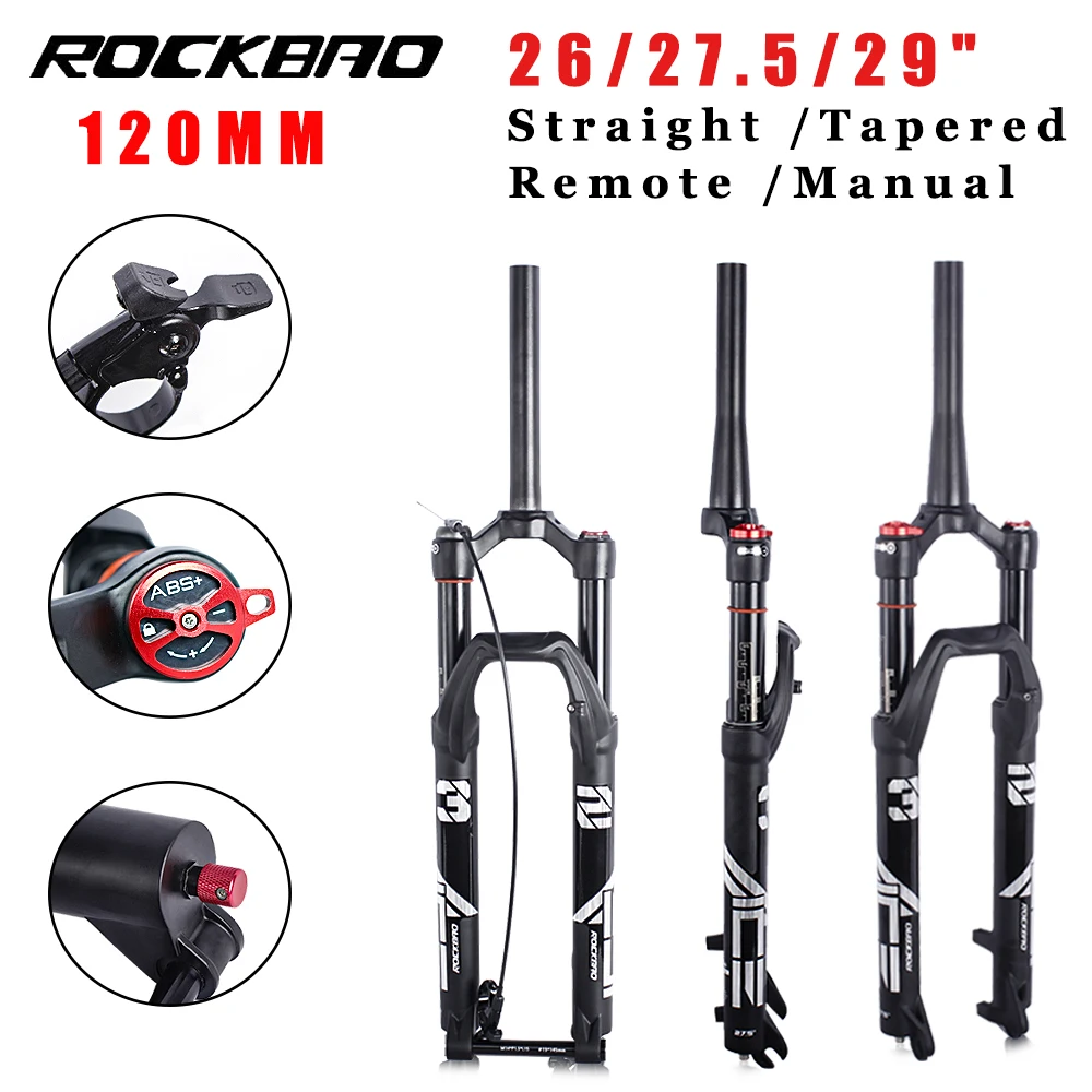 ROCKBAO Bicycle Suspension Fork Rebound Adjustable MTB Bike Air  26/27.5/29Inch Bicycle Accessories 120Travel QR/TA Front Fork