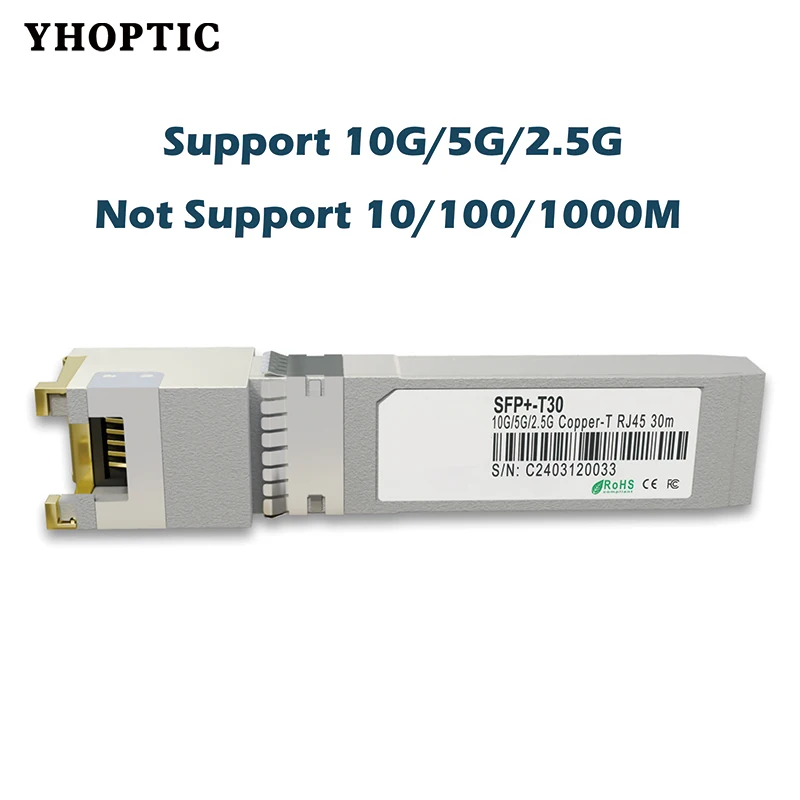 Módulo óptico de autoadaptación, 10G, SFP + a Rj45, 30m, 10G/5G/2,5G, Compatible con Cisco, Mikrotik, interruptor óptico Ethernet