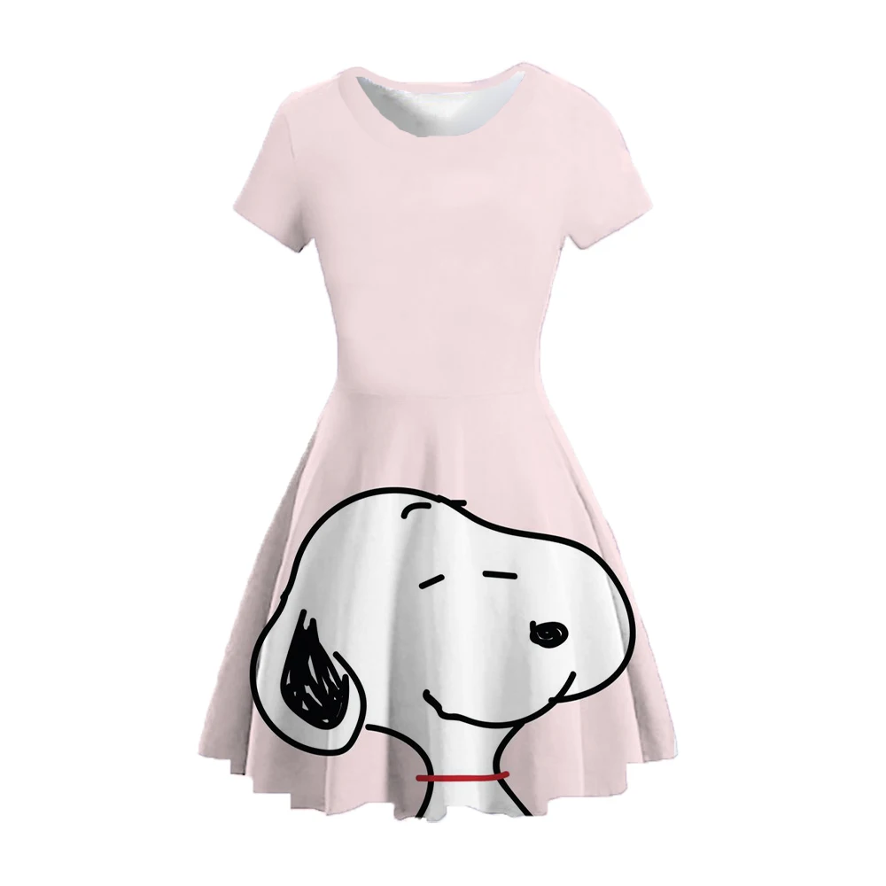 Children's 3D Printed Dress Girls Summer Dress Snoopy Cartoon Cute Birthday Party Short Sleeve Skirt Comfortable and Soft