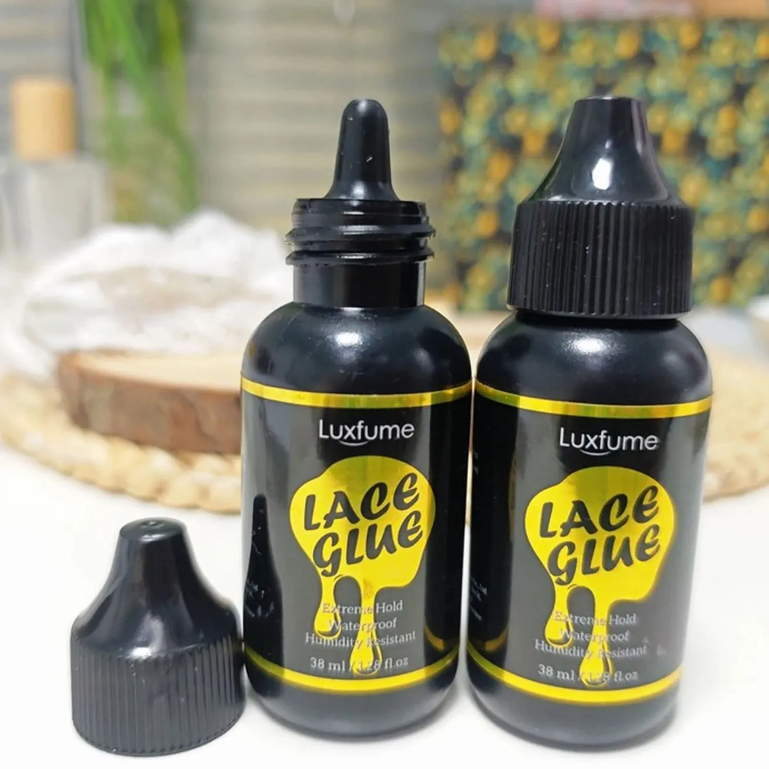 الجبهة الدانتيل الباروكة الغراء مقاوم للماء اضافية قوية الشعر الغراء المواد اللاصقة قوية السندات عقد الدانتيل شعر مستعار نظام الشعر الغراء 38 مللي غراء الشعر