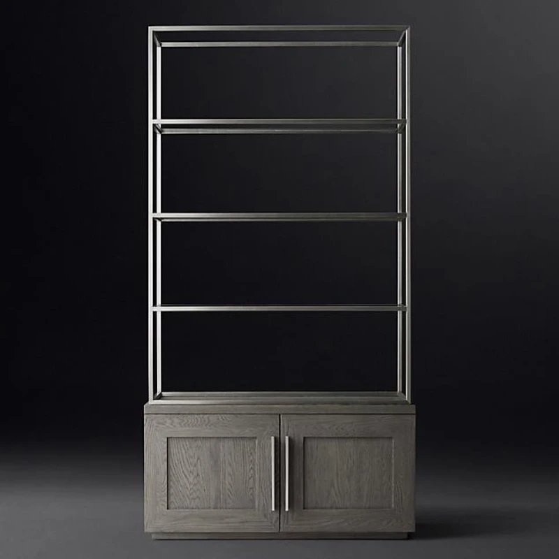 Italian light luxury solid wood dining side cabinet Nordic minimalist villa bookcase French rural retro bookshelf