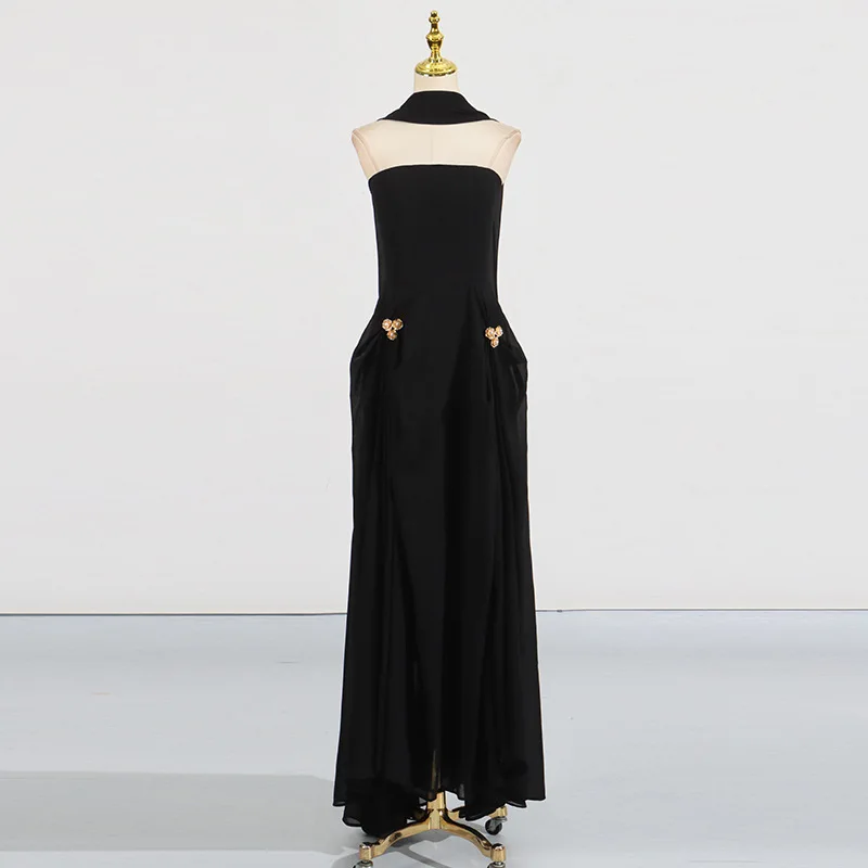 

European and American Elegant High-End Dress 2025 Summer New Slim Fit Strapless Twist Knot Ribbon Dress