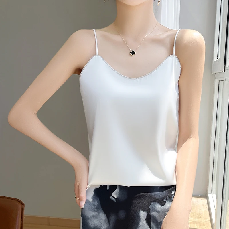 

Summer Satin Suspender Vest Women's New Fashion V-neck Sleeveless Bottoming Shirt Wearing Loose Suspender Top