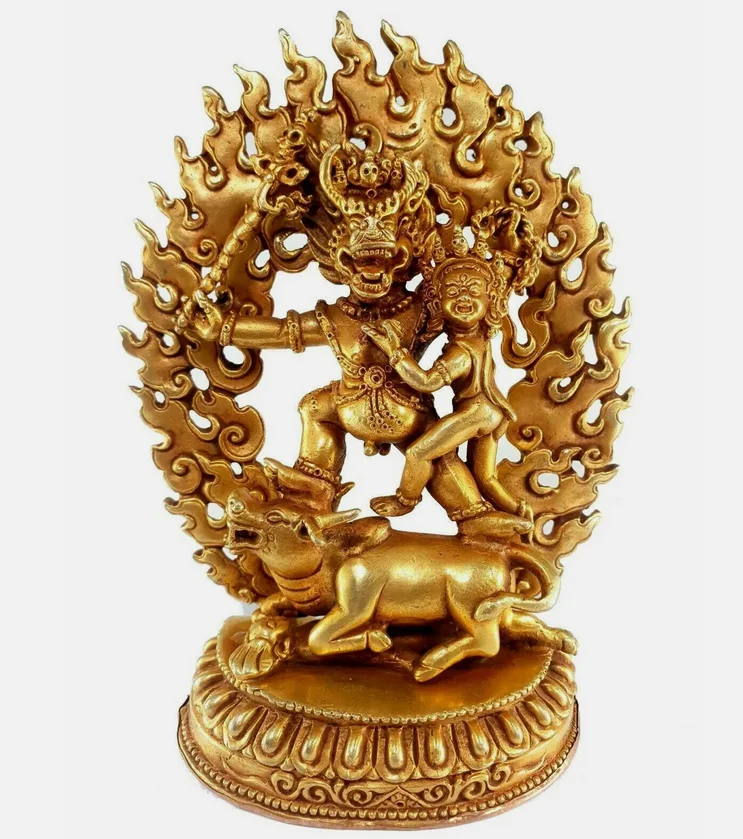 Buddhist Statue of Yamantaka and Consort Shakti, Full Gold Plated, Fine Quality