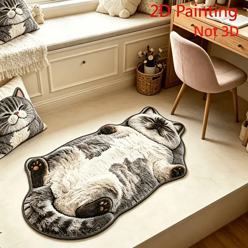 VIKAMA Lazy Gray Tiger Spotted Cat Alien Plush Carpet Entrance Bathroom Living Room Cute Cartoon Home Floor Mat