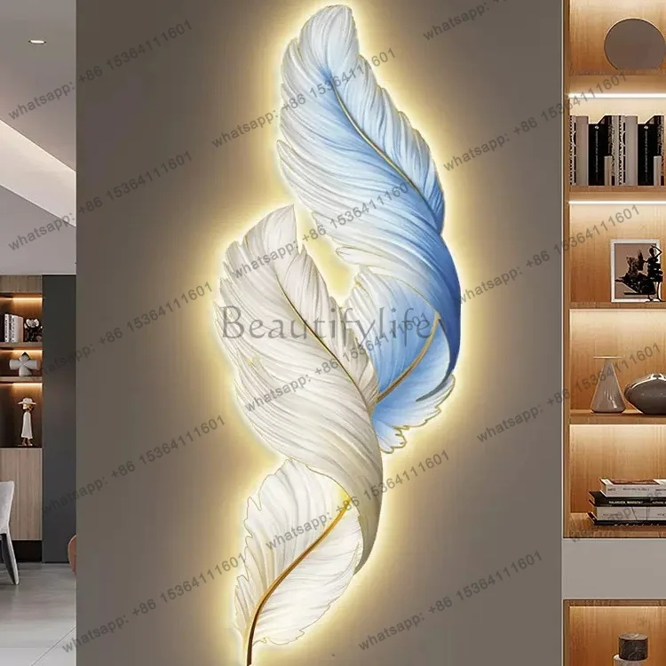 Feather living room decorative painting modern light luxury sofa background wall hanging painting advanced sense with lamp