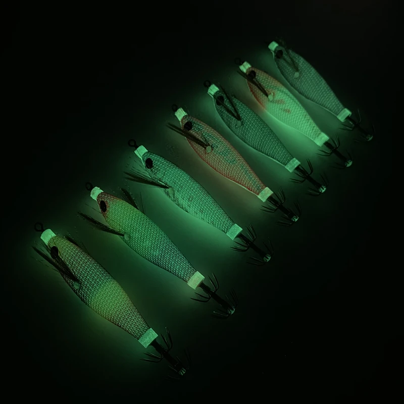 Luminous Wooden Shrimp Squid 6g/80mm EGI Jigging Lure Octopus Shrimp Cuttlefish Squid Fishing lure Bait Japan Hook