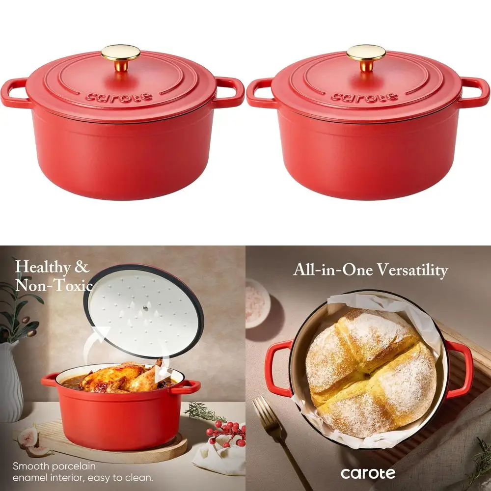 

Чугунная эмалированная жаровня объемом 4 кварты с крышкой, идеально подходит для выпечки, тушения, приготовления рагу и запекания, выдерживает температуру до 500 градусов. ° F, Нетоксичный